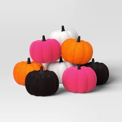 Gear up for Halloween entertaining with this 8-Piece Flocked Pumpkins Halloween Decorative Accent Set from Hyde & EEK! Boutique™. Made of foam, these decorative pumpkins feature solid hues, including black, white, orange and pink to bring a pop of color to your festive decor. Compact in size, they're great for displaying in a basket or with other faux pumpkins or sculptures to create a sweet Halloween centerpiece. Hyde & EEK! Boutique™: Thrilling delights. Curious oddities. Haloween Decor, Diy Seasonal Decor, Decorative Pumpkins, Halloween Entertaining, Halloween Pumpkins Painted, Modern Halloween, Halloween Centerpiece, Faux Pumpkins, Felt Halloween