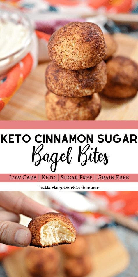 Keto Cinnamon Sugar Bagel Bites - Sweet and tasty keto bagel bites! Fun breakfast or snack to make. Fluffy, delicious, and easy to make keto bagel bites! #ketobagelbites #ketobagel #ketobreakfast #ketosnack | buttertogetherkitchen.com Keto Bagel Bites, Cinnamon Bagel, Keto Bagel, Cinnamon Bagels, Snack To Make, Desayuno Keto, Keto Cinnamon, Fun Breakfast, Keto Bagels