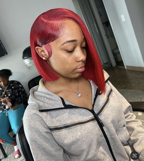 Wig Hairstyles Bob, Red Wig Hairstyles, Red Bob Side Part, Red Frontal Bob Side Part, Red Side Part Bob, Red Bob Black Women, Burgundy Bob Wig Black Women, Red Side Part, Sidepart Bob