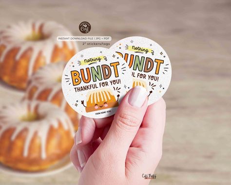 Thanksgiving Bundt Cake Tag INSTANT DOWNLOAD Fall Appreciation - Etsy Nothing Bundt Thankful Printable, Thanks Giving Teacher Gifts, Thanksgiving Customer Appreciation Ideas, Thanksgiving Staff Morale Booster, Thank You Gifts For Volunteers, Thanksgiving Bundt Cake, Pharmacy Week, Ministering Ideas, Daycare Gifts