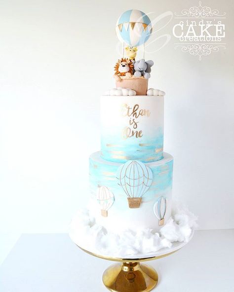 Cake Ideas For Boys, Baby Shower Cake Ideas, Cindy Smith, Rodjendanske Torte, Hot Air Balloon Cake, Boys 1st Birthday Cake, Cloud Cake, 1st Birthday Cakes, Baby Boy First Birthday