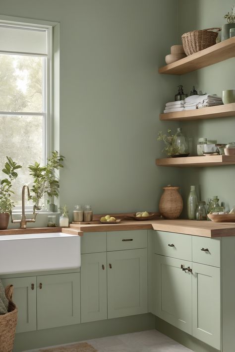 Step into a calming retreat with sage green paint and cabinets, creating a tranquil green escape. Follow along for a daily interior designer routine with decor tips.
#ad  


#ideasInspo
#wallpaint2024
 #color2024
 #DIYpainting
 ##DIYhomedecor
 #Fixhome Sage Green Accent Wall Kitchen, Kitchens With Green Walls, Sage Green Wall Paint, Sage Green Kitchen Colour Scheme, Light Green Kitchen Walls, Muted Green Paint, Green Painted Rooms, Sage Green Kitchen Walls, Sage Green Paint Colors