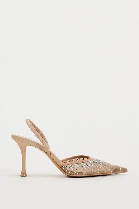 HEELED SHINY MESH SLINGBACKS - Beige | ZARA United States