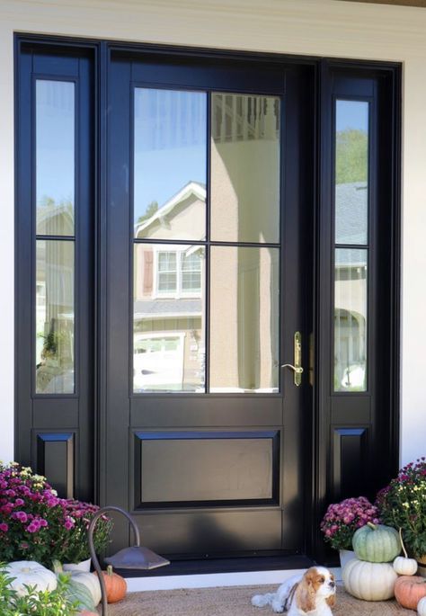 Modern Front Door Design, Sunroom Extension, Front Door Design Ideas, Cottage Entryway, Door Lighting, Pretty Porches, Door Design Ideas, Front Door Lighting, Modern Entrance Door