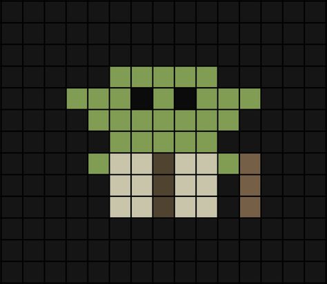 A small pixel art template of Master Yo-da (with a walking cane). Starwars Pixelart, Star Wars Pixel Art Grid, Pixel Crochet Star Wars, 8 Bit Star Wars, Star Wars Perler Bead Patterns, Starwars Beads Pattern, Star Pixel Art, Star Wars Grid Pattern, Pixel Art Facil