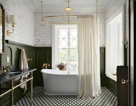 Photo 4 of 5 in Chip and Joanna Gaines’s Latest “Fixer Upper” Is Lovely, but Unsurprising - Dwell Magnolia Homes Paint, White Interior Paint, Marble Wall Tiles, Freestanding Tub Filler, New Toilet, Hall Bathroom, Chip And Joanna Gaines, Magnolia Homes, Joanna Gaines