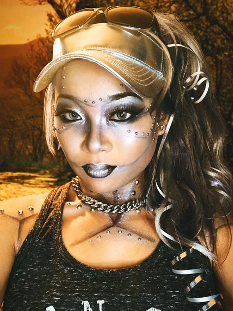 The Wizard of Oz: Tin Woman😉🖤#makeup#photoshop Tinman Makeup Women, Tin Woman Makeup, Female Tin Man Costume, Tin Man Makeup Women, Tinman Makeup, Wizard Of Oz Makeup Ideas, Robot Makeup Look, Tin Man Makeup, Wizard Of Oz Fashion