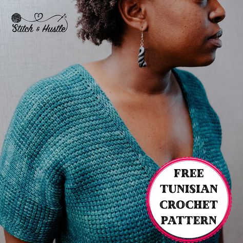 Comfort Tee Free Tunisian Crochet Pattern Tunisian Projects, Tunisian Crochet Top, Tunisian Patterns, Crochet Gilet, Tunisian Crochet Free, Tunisian Stitches, Wearable Crafts, Cluster Stitch, Crochet Apparel