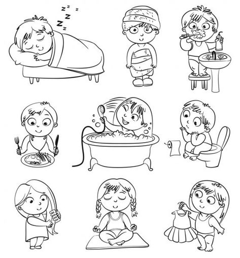 Healthy Habits Preschool, Sitting On Toilet, Daily Routine Activities, Health And Hygiene, Funny Dresses, Graphics Drawing, Girl Sleeping, Do Exercise, Trendy Baby