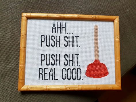 Bathroom Cross Stitch Patterns Free, Cross Stitch Bathroom, Embroidering Patterns, Bathroom Cross Stitch, Snarky Cross Stitch, Creative Stitches, Stitch Quotes, Stitch Stuff, Cross Stitch Quotes