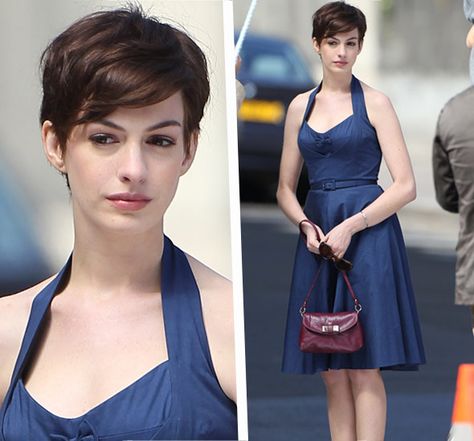 Anne Hathaway Short Hair, Anne Hathaway Hair, Pixie Haircut For Round Faces, Hair Romance, Corte Pixie, Cut Her Hair, Coarse Hair, Haircut And Color, Short Pixie Haircuts