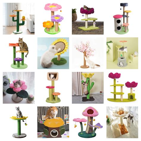 Fantastic Cat Trees And Scratching Posts Inspired By Flowers! Flower Cat Tree Diy, Cute Cat Tree, Flower Cat Tree, Unique Cat Trees, Small Cat Tree, Cat Climbing Tower, Cool Cat Toys, Colorful Hairstyles, Cactus Cat