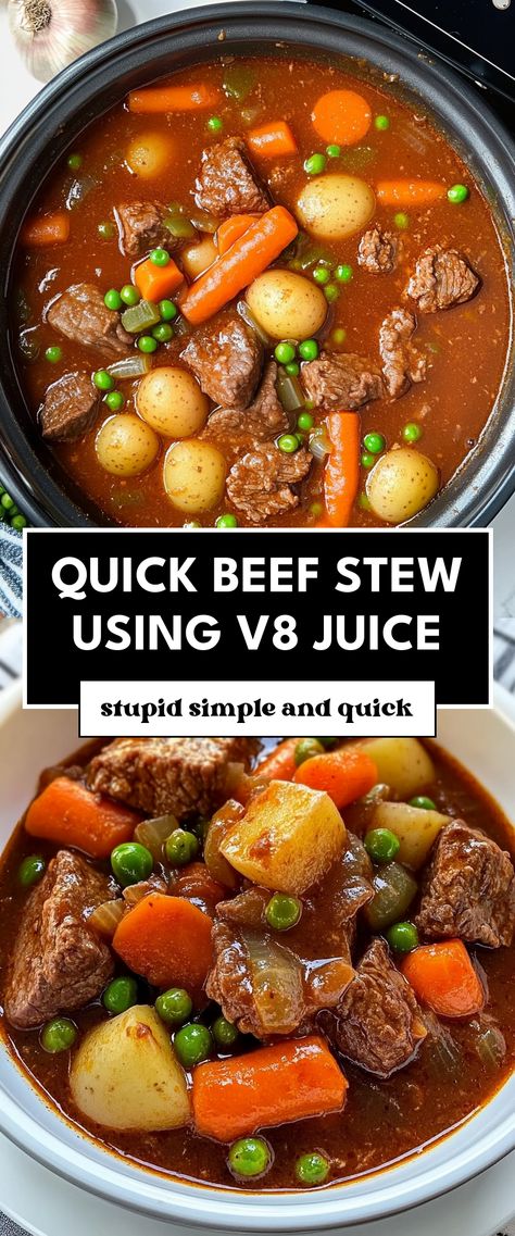 Image for Quick Beef Stew Using V8 Juice Beef Stew With V8 Juice, V8 Juice Recipe, Quick Beef Stew, Best Beef Stew, Beef Stew Meat Recipes, Beef Vegetable Stew, V8 Juice, Stews Recipes, Stew Meat Recipes