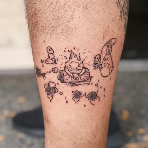 A Ghibli camping scene! 🔥 I’m the top-left Kodama staring at the stars. Thanks Khanh! Soot Sprite Tattoo, Sprite Tattoo, Kodama Tattoo, Totoro Tattoo, Staring At The Stars, Ghibli Tattoos, Candy Tattoo, Studio Ghibli Tattoo, Camping Scene