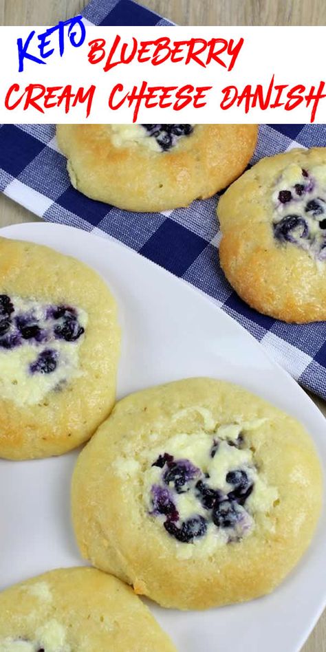 gluten free blueberry cream cheese danish breakfast pastries baked in oven for low carb keto diet