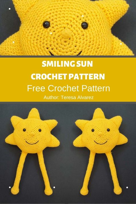 Crochet Sun Pillow Free Pattern, Sun Crochet Pattern Free, Crochet Sun Pillow, Sun Crochet, Crochet Craft Fair, Crochet Sun, Smiling Sun, Crochet Symbols, Yarn Accessories