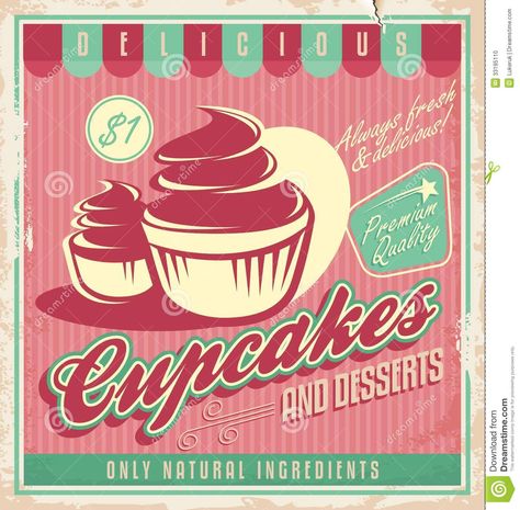 Cupcakes Vintage, Cupcake Illustration, Background Retro, Etiquette Vintage, Cupcake Art, Vintage Poster Design, Retro Vector, Tableau Design, Background Vintage