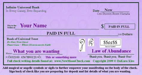 New Moon Check #2 Abundance Cheque, Ear Chakra, The Secret Check, Hilarious Animal Memes, Law Of Abundance, Abundance Check, Moon Manifesting, Zibu Symbols, Spiritual Fitness