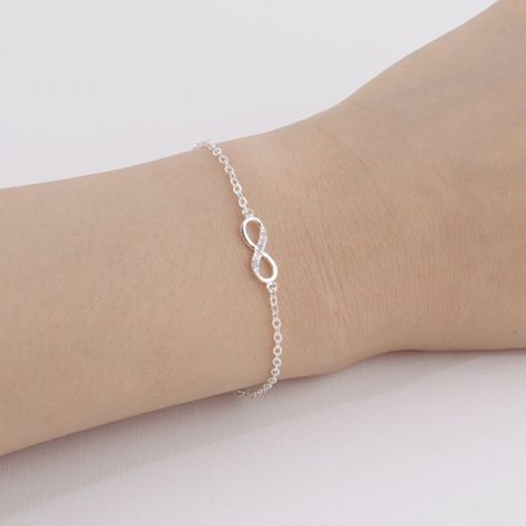 8 Inch Infinity Bracelet Made From Zinc Alloy. Infinity Charm Bracelet, Silver Infinity Bracelets, Silver Bracelet Designs, قلادات متدلية, Sparkle Bracelet, Bracelet Initial, Infinity Charm, Silver Bracelets For Women, Bracelet Love