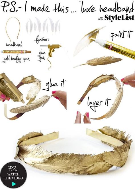 Toga Party, Headband Diy, Diy Presents, Gold Feathers, Feather Headband, Gold Diy, Gold Headband, Hair Accessories Gift, Diy Headband