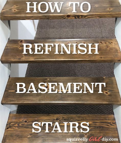 How To Redo Basement Stairs, Upgrade Basement Stairs, Black Painted Basement Stairs, Refinishing Basement Stairs, Easy Basement Stair Redo, Unfinished Basement Stairs Ideas, Diy Concrete Stairs Makeover, Staining Basement Stairs, Cheap Basement Stair Makeover