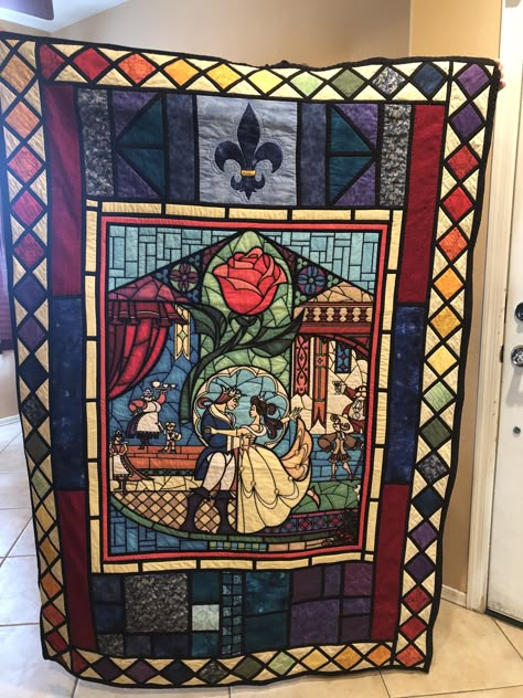 Disney Panel Quilt, Tangled Quilt Pattern, Studio Ghibli Quilt, Disney Quilts Ideas, Beauty And The Beast Quilt, Storybook Quilt, Fantasy Quilt, Princess Quilt, Japanese Quilt Patterns