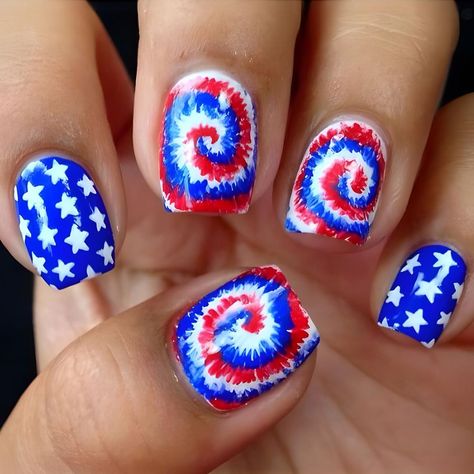 PRICES MAY VARY. 【Complete Kit】: These 4th of July acrylic nails set includes 24 pieces of false nails in 12 different sizes, 24 pcs jelly glue stickers, 1 nail file, 1 wooden stick, and 1 alcohol cotton. 【Easy to Use】: These patriotic false nails are designed for easy application and removal. With these nails, you can save time and money by doing your own DIY manicures at home instead of going to a salon. 【Safe and Reusable】: These reusable stick on nails are safe to use and can be reused multi Firework Nail Art, Firework Nails, Patriotic Nails, Fourth Of July Nails, Tie Dye Nails, Holiday Nail Designs, 4th Of July Nails, July Nails, Diy Nail Designs