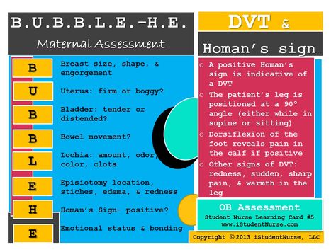 BUBBLE-HE: a great method for assessing a postpartum women using a systematic approach. From iStudentNurse Newborn Assessment, Postpartum Nursing, Newborn Nursing, Nursing Study Tips, Nursing Classes, Child Nursing, Nursing Assessment, Ob Nursing, Nursing Fun