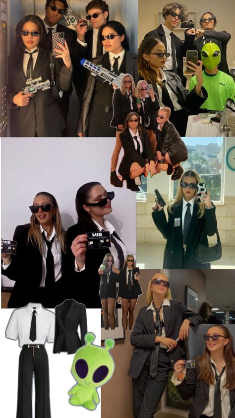 Men In Black Costume Ideas, Black Halloween Costumes, Cute Group Halloween Costumes, Classy Halloween Costumes, Trio Halloween Costumes, Halloween Party Outfits, Halloween Costume Outfits, Men In Black, Group Halloween Costumes