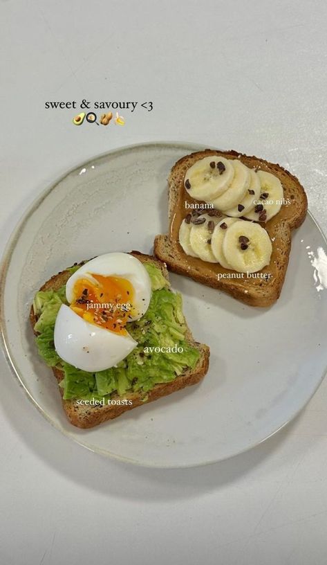 Sweet Avocado Toast, Pb And Banana Toast, Avocado Toast Lunch, Pb Banana Toast, Aesthetic Avocado Toast, Banana On Toast, Avocado Toast Aesthetic, Pb Toast, Toast With Banana