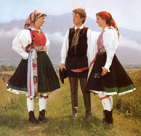 FolkCostume: Slovenian / Austrian Costume of Ziljska Dolina or Gailtal, Carinthia, Austria Slovenian Clothing, Austrian Clothes, Swedish Clothing, Costumes Around The World, Folk Clothing, Culture Clothing, Black Costume, National Dress, European Culture