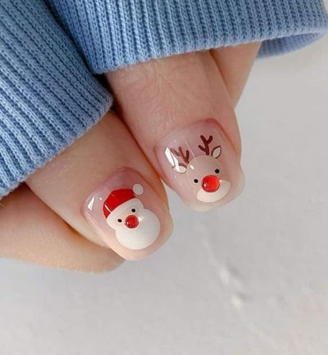 Santa Hat Nails, Preppy Nails, Uñas Aesthetic, Nail Art Noel, Snowman Nails, Santa Nails, Cartoon Nails, Colourful Christmas, Christmas Biscuits