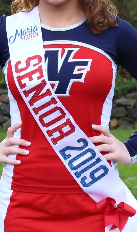 Senior Cheer Sash Ideas, Senior Sash Ideas, Cheer Awards, Cheer Sash, Night Volleyball, Sash Ideas, Senior Volleyball, Senior Cheerleader, Senior Sash