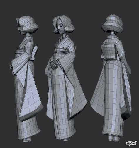 ArtStation - The Parallel (Kimono), Kontorn Boonyanate Zbrush Hair, 3d Topology, Maya Modeling, 3d Templates, Zbrush Character, 3d Character Design, 3d Reference, 3d Modeling Tutorial, Hand Painted Textures