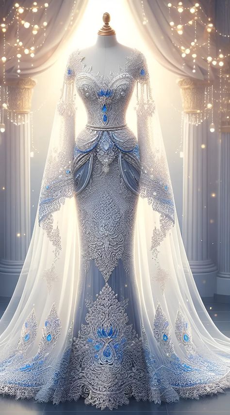 The dress is made of lace fabric designed with pearls and gems 👗👜👠👒 Met Gala Dresses, Beautiful Long Dresses, Fashion Design Collection, Indian Dresses Traditional, Fantasy Dresses, Fashion Drawing Dresses, Goddess Dress, Princess Ball Gowns, Dress Design Sketches