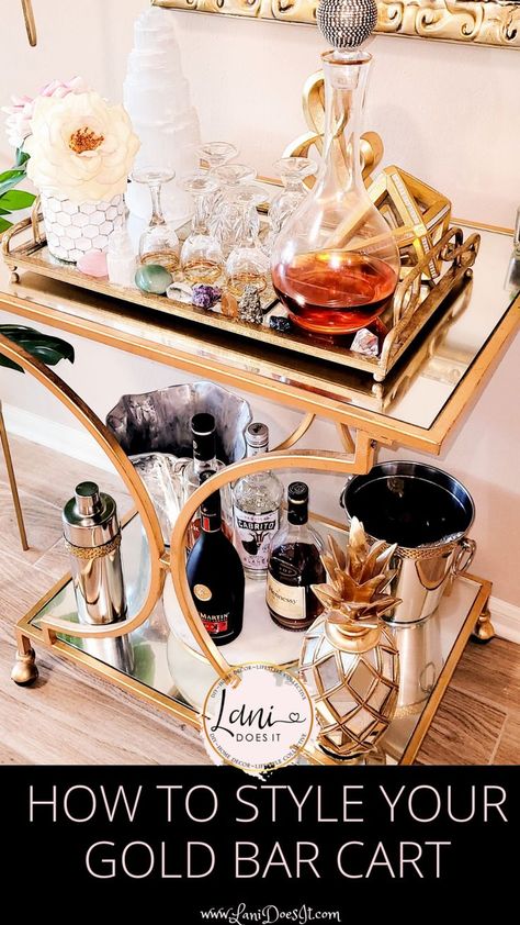 How to style your gold bar cart.

Please Like, Save, Share or Comment

Follow Me For More Inspiration
Visit my website to follow more of my DIY, Home Decor and Gardening Inspirational Journey. Bar Cart Hack, Glam Bar Cart, Ikea Bar Cart, Dark Liquor, Cocktail Bar Cart, Ikea Bar, Bar Cart Ideas, Diy Bar Cart, Glam Home Decor