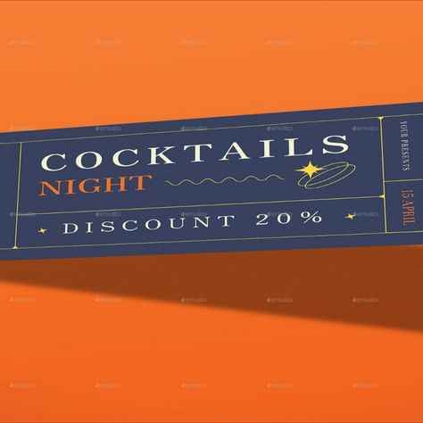 Cocktail Night Voucher Gift Discount Voucher Design, Voucher Design, Cocktail Night, Bar Drinks, Graphic Design Inspiration, Easy To Use, Graphic Design, Bar, Drinks