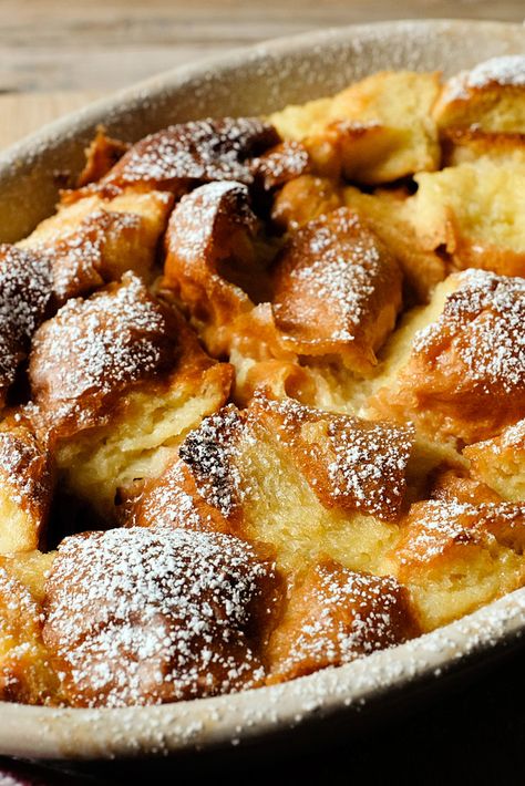 NYT Cooking: This recipe is proof-positive that leftover bread can easily be converted to dessert without much work. <br/><br/>There’s room for customization here: consider adding fresh or dried fruit or a combination of spices like cinnamon, nutmeg, allspice and cardamom. Nyt Bread Pudding, Simple Bread Pudding Recipe Nyt, Bread Pudding Challah, Bread Pudding With Challah Bread, Bread Pudding Without Eggs, Fruit Bread Pudding Recipe, Leftover Challah Recipes, Bread Butter Pudding Recipe, Leftover Brioche Recipes