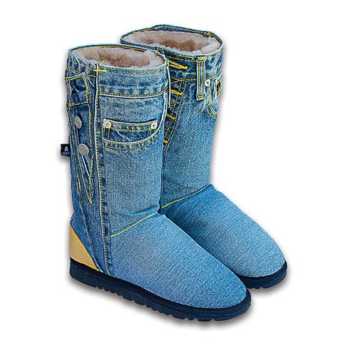 Recycled jeans Uggs | 18 Things You Probably Shouldn't Make Out Of Jeans Recycling Denim, Jean Boots, Återvinna Jeans, Jeans Refashion, Boots With Jeans, Uggs For Cheap, Ugg Boots Cheap, Ugg Boots Outlets, Denim Ideas