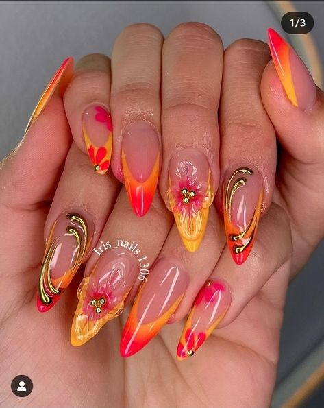 Almond Floral Nails, Pink Nails Fall, Nails Shape Coffin, Pointy Almond, Pointy Acrylic Nails, Shirt Nails, Nails Shape, Nails Summer Nails, 2024 Nails