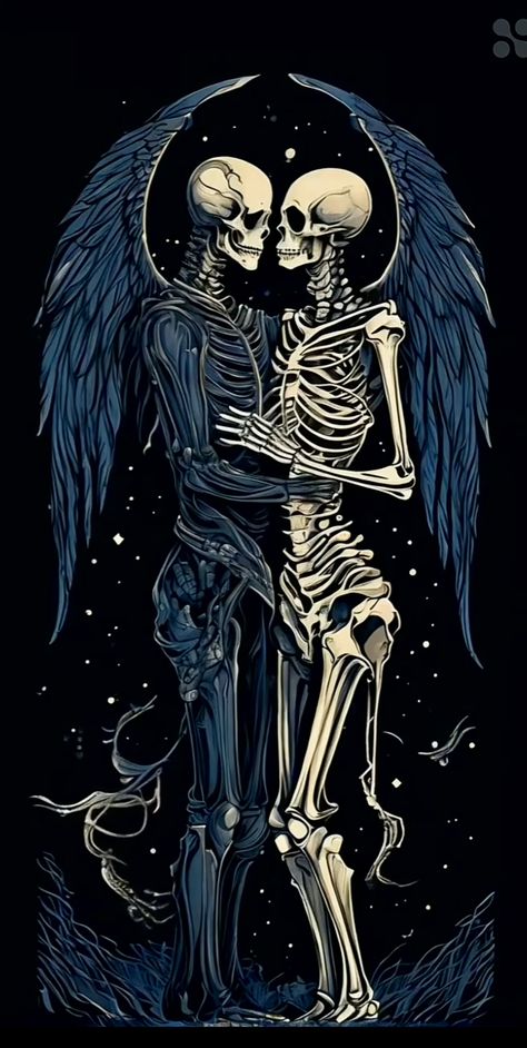 Skeleton Couple Art Love, Skull With Roses Wallpaper, Skeleton Hands Reaching For Each Other, Winter Skeleton Wallpaper, Skeleton With Fairy Wings, Cool Skeleton Art, Cute Skeleton Wallpaper, Skeleton Holding Heart, Skeletons With Flowers