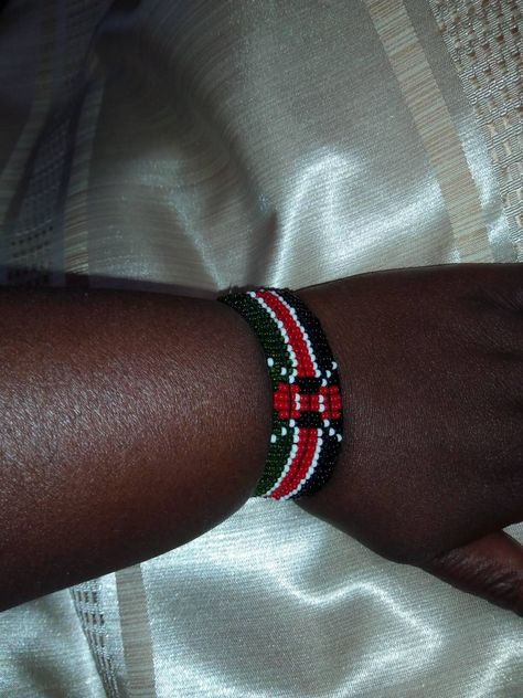 Kenya flag beaded elastic bracelet with free shipping from Kenya by Delightmerchants on Etsy Kenya Flag, Flag Beads, Handmade Sandals, Beautiful Belts, African Beads, Elastic Bracelet, Belts For Women, Leather Handmade, Kenya