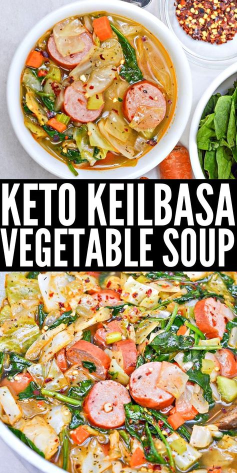 Keto Kielbasa Sausage and Vegetable Soup #ketokeilbasaandvegetablesoup #keilbasaandvegetablesoup Keto Kielbasa Soup Recipes, Keto Celery Soup, Keilbasa Recipes Low Carb, Healthy Soups And Stews Low Carb, Keto Celery Recipes, Cabbage Keto Recipes, Vegetable Soup Keto, Cabbage Low Carb Recipes, Keto Celery