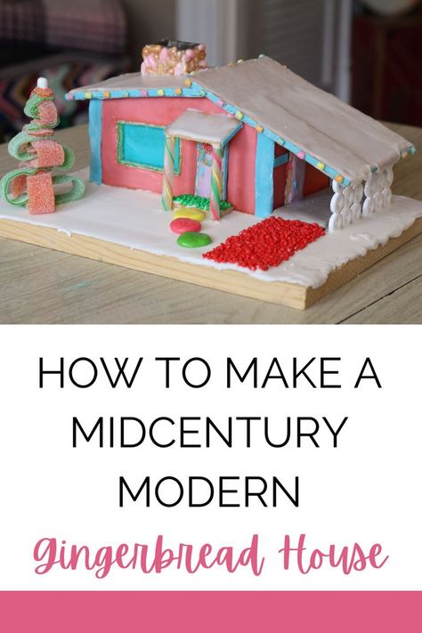 Check out these photos of an adorable and colorful midcentury modern gingerbread house, showing midcentury home architecture. Mcm Gingerbread House, Retro Gingerbread House, Frank Lloyd Wright Gingerbread House, Midcentury Modern Gingerbread House, Mid Century Gingerbread House, Mid Century Modern Gingerbread House, Starbucks Gingerbread House, Gingerbread House Castle, Modern Gingerbread House