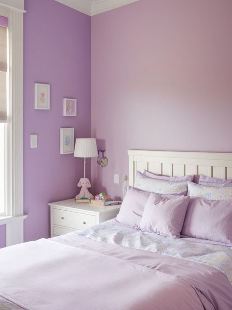 Create a charming kids bedroom with a light purple accent wall for a playful touch. Pair it with colorful alphabet wall decals and a fun-shaped bed frame to inspire creativity and learning in a whimsical space. Light Purple Accent Wall, Purple Accent Wall, Alphabet Wall Decals, Colorful Alphabet, Alphabet Wall, Purple Accents, Inspire Creativity, Light Purple, Kids Bedroom