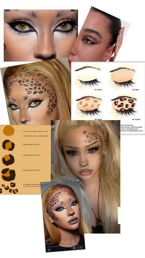 Cheetah Makeup Halloween, Leopard Makeup Halloween, Cheetah Print Makeup, Cheetah Halloween, Pretty Costumes, Cheetah Makeup, Leopard Makeup, Funky Makeup, Halloween Makeup Pretty