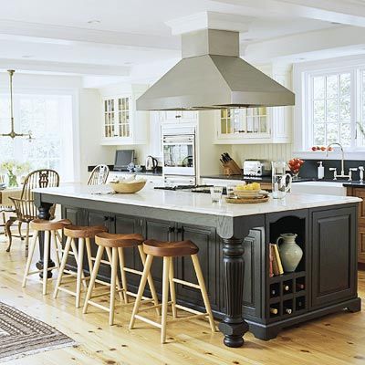 Oversize Island-I love the idea of having the family gather at the island while I am cooking. Kitchen Island With Cooktop, Island With Stove, Kitchen Island With Stove, Kitchen Layouts With Island, Interior Dapur, Large Kitchen Island, Kabinet Dapur, Eclectic Kitchen, Kitchen Island With Seating