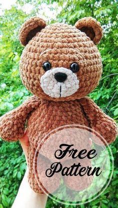 Crocheted Teddy Bear, Crochet Teddy Bear Pattern Free, Crochet Brown, Teddy Bear Patterns Free, Bear Patterns Free, Amigurumi Minta, Crochet Bear Patterns, Crochet Teddy Bear Pattern, Confection Au Crochet