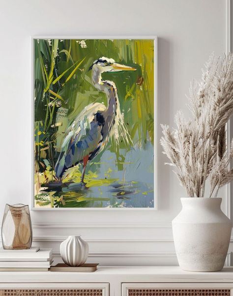 Blue Heron in Green Grass Canvas Wall Art, Coastal Decor, Marsh Painting, Coastal Bird Art, Canvas Prints - Etsy Coastal Bird Paintings, Florida Birds Paintings, Blue Heron Painting, Artist Muse, Marsh Painting, Florida Birds, Coastal Artwork, Tiffany Box, Bird Watercolor