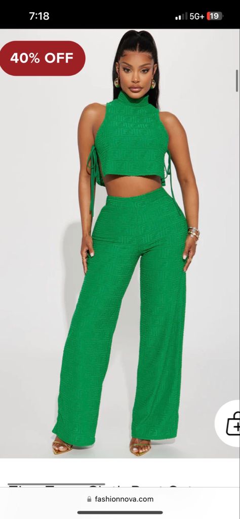 Cocktail Outfit, Kelly Green, Terry Cloth, Urban Fashion, Set Dress, Outfit Sets, Classy Outfits, Aesthetic Clothes, Wide Leg Pants